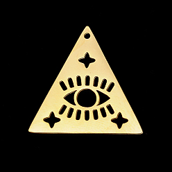 Triángulo Colgantes de acero inoxidable, dorado, ojo y estrella, patrón de triángulo, 25x25x1 mm