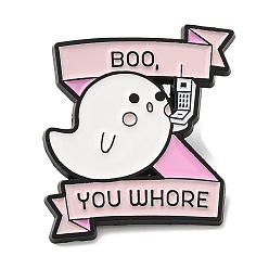 Word Halloween Ghost with Word BOO Who're You Enamel Pin, Electrophoresis Black Zinc Alloy Brooch for Backpack Clothes, 30x28x1.5mm