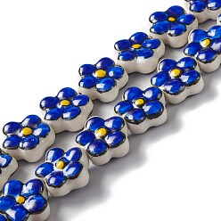 Bleu Porcelaine main perles de fleurs brins, bleu, 16.5~17x17~17.5x7.5~7.8mm, Trou: 1.6~1.8mm, Environ 20 pcs/chapelet, 12.56~12.68 pouce (31.9~32.2 cm)