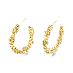 Настоящее золото 18K Серьги-гвоздики из латуни, полукруглые серьги для женщин, без никеля , реальный 18 k позолоченный, 30x5 мм, штифты : 0.8 мм
