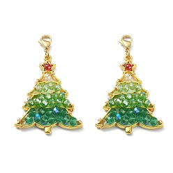 Golden Christmas Theme Alloy Big Pendant Decoration, with Glass Beads, Christmas Tree, Golden, 54mm, Tree: 42x32.5x7mm