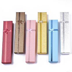Mixed Color Cardboard Jewelry Boxes, for  Necklaces, with Bowknot Outside and Sponge Inside, Rectangle, Mixed Color, 21x4x2cm, No Cover: 20.5cm long, 4cm wide, 2mm thick, Inner Size: 20.5x4cm, Cover: 21cm long, 4.5cm wide, 1mm thick