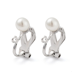 Stainless Steel Color 304 Stainless Steel Clip-on Earring Findings with Imitation Pearl Plastic Beaded, with Loops, Stainless Steel Color, 16x8.5x5mm