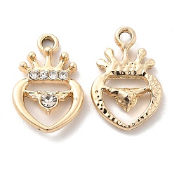 Golden UV Plating Alloy Pendants, with Crystal Rhinestone, Crown Charms, Golden, 20x13.5x3.5mm, Hole: 2mm