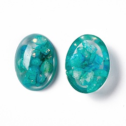 Turquoise Natural Calcite & Synthetic Opal Cabochons, with Epoxy Resin, Dyed, Half Oval, Turquoise, 24~25x18~18.5x7~9mm