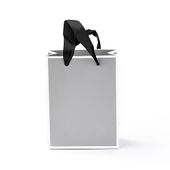 Plata Bolsas de papel rectangulares, con asas, para bolsas de regalo y bolsas de compras, plata, 16x12x0.6 cm