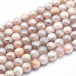 Sunstone Electroplate Natural Sunstone Beads Strands, Faceted, Round, 6mm, Hole: 0.8mm, about 70pcs/strand, 15.7 inch