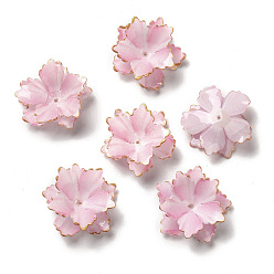 Perlas de Color Rosa Gorra con cuentas de flores con borde dorado, para la fabricación de la joyería diy, rosa perla, 30~32x10~12 mm, agujero: 1~1.1 mm