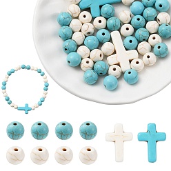 Magnesite DIY Cross Bracelet Making Kit, Including Synthetic Magnesite & Turquoise Beads, Elastic Thread, 48Pcs/box