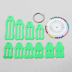 Lime Jelly Roll Sasher Tool Set, including 10 Pcs Multi-Sizes Sasher for Folding Fabric and Biasing Strips, Come with 40 Pcs Multi-color Quilting Pins and 1Pc Storage Chain, Lime, 5.6~8.9x3cm