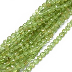 Peridot Natural Peridot Beads Strands, Faceted, Flat Round, 3.5~4x2~3mm, Hole: 0.6mm, about 102~110pcs/strand, 15.35~15.51 inch(39~39.4cm)