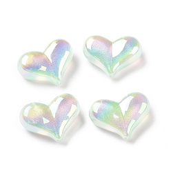 Vert Clair Placage uv perles acryliques irisées arc-en-ciel, avec de la poudre de paillettes, cœur, vert clair, 16.5x22.5x9mm, Trou: 1.6mm