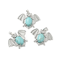 Synthetic Turquoise Synthetic Turquoise Pendants, with Platinum Tone Brass Findings, Lead Free & Cadmium Free, Bat Charms, 32x43x8mm, Hole: 5x8mm