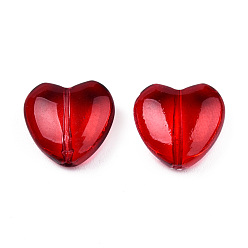 Roja Perlas de vidrio pintado en aerosol transparente, corazón, rojo, 12x12x5.5 mm, agujero: 0.9~1 mm