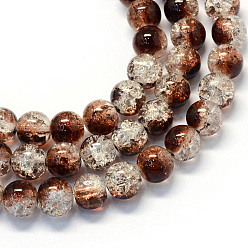 Coconut Brown Baking Painted Transparent Crackle Glass Round Bead Strands, Coconut Brown, 10~10.5mm, Hole: 1.5mm, about 85pcs/strand, 31.4 inch