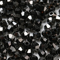 Noir Perles de verre plein de galvanoplastie plaquées, toupie avec facettes, noir, 2x2mm, Trou: 0.7mm, environ 720 pcs / sachet 