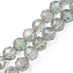 Vert Clair Plaquent verre transparent perles brins, facette, ronde, vert clair, 10x8.5mm, Trou: 1.2mm, Environ 60 pcs/chapelet, 20.47 pouce (52 cm)