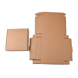 Bois Solide Kraft boîte de pliage de papier, carrée, boîte en carton, boîtes postales, burlywood, 47.2x32.2x0.2 cm, produit fini: 19x19x3 cm