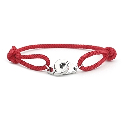 Red 316L Surgical Stainless Steel Handcuff Link Bracelet, Polyester Braided Cord Adjustable Bracelet for Men Women, Red, 7-7/8 inch(20cm)