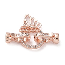 Rose Gold Rack Plating Brass Micro Pave Clear Cubic Zirconia Fold Over Butterfly Extension Clasps, Long-Lasting Plated, Cadmium Free & Lead Free, Rose Gold, 14x7.5x6mm, Hole: 4.5mm