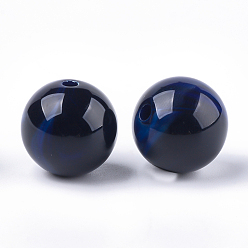 Prussian Blue Acrylic Beads, Imitation Gemstone Style, Round, Prussian Blue, 13.5~14x13mm, Hole: 2mm, about 330pcs/500g