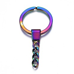 Rainbow Color Porte-clés fendus en alliage de couleur arc-en-ciel, avec des chaînes, conclusions de fermoir porte-clés, sans cadmium et sans nickel et sans plomb, 62mm