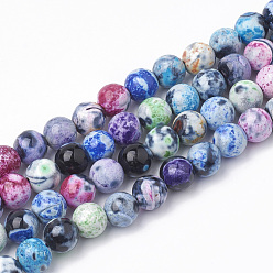 Mixed Color Dyed Natural Fire Crackle Agate Beads Strands, Round, Mixed Color, 8~8.5mm, Hole: 1mm, about 48pcs/strand, 14.9 inch