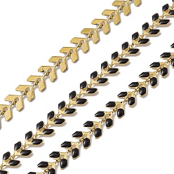 Black Vacuum Plating 304 Stainless Steel Cobs Chains, with Enamel, Soldered, with Spool, Golden, Black, 7x6x1mm