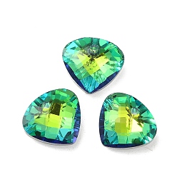 Yellow Green Electroplated Glass Pendants, Back Plated, Faceted, Teardrop Charms, Yellow Green, 12x13x5mm, Hole: 1.2mm