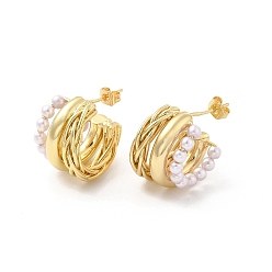 Golden Brass Thick Arch Stud Earring, Rotating ABS Pearl Beaded Half Hoop Earrings for Anxiety Stress Relief Jewelry, Golden, 19.5x19.5x13mm, Pin: 0.8mm