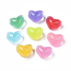 Mixed Color Translucent Acrylic Cabochons, with Glitter Powder, Heart, Mixed Color, 14x18x12mm