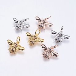 Mixed Color Brass Micro Pave Cubic Zirconia Pendants, Cadmium Free & Lead Free, Insects, Mixed Color, 11x15x2mm, Hole: 3mm