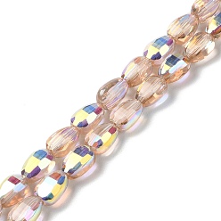 PeachPuff Transparent Electroplate Glass Beads Strands, AB Color Plated, Faceted, Teardrop, PeachPuff, 9x6.2x5mm, Hole: 1.2mm, about 71pcs/strand, 25''(63.5cm)