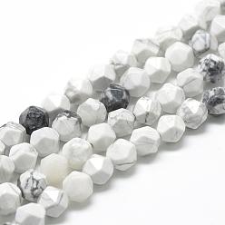 Howlite Natural Howlite Beads Strands, Star Cut Round Beads, Faceted, 8~10x7~8mm, Hole: 1mm, about 48pcs/strand, 15.3 inch