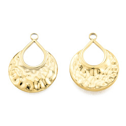 Real 18K Gold Plated Ion Plating(IP) 201 Stainless Steel Pendants, Teardrop, Real 18K Gold Plated, 28x21x2.5mm, Hole: 2.5mm