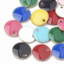 Mixed Color Brass Charms, Enamelled Sequins, Unplated, Flat Round, Mixed Color, 8x2.6mm, Hole: 1mm