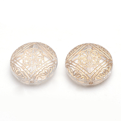 Clear Plating Acrylic Beads, Metal Enlaced, Flat Round, Clear, 21.5x8.5mm, Hole: 2mm, about 178pcs/500g