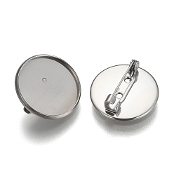 Stainless Steel Color 304 Stainless Steel Brooch Findings, Flat Round, Stainless Steel Color, Tray: 20mm, 22x6mm, Pin: 0.7mm