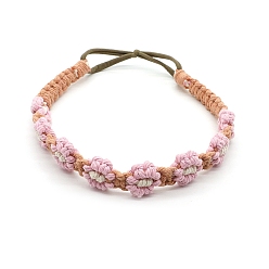 Pearl Pink Daisy Hand Braided Cotton Rope Elastic Headband, Casual Hair Accessories for Woman Girls, Pearl Pink, Inner Diameter: 150mm