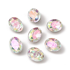 Colorful K9 Glass Rhinestone Cabochons, Pointed Back & Back Plated, Faceted, Oval, Colorful, 6x8x5mm