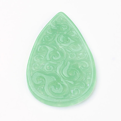 Light Green Natural Jade Pendant, Dyed, teardrop, Light Green, 39x24x2mm, Hole: 1mm