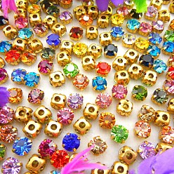 Mixed Color Flat Round Sew on Rhinestone, Glass Crystal Rhinestone, Multi-Strand Links, with Brass Prong Setting, Mixed Color, 4mm, about 1400~1440pcs/bag