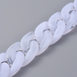 White Handmade Acrylic Curb Chains/Twisted Chains, Imitation Gemstone, White, 23.5x17x5mm, about 39.37 inch(1m)/strand