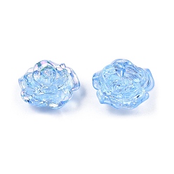 Light Sky Blue Transparent ABS Plastic Beads, Half Drilled, Flower, Light Sky Blue, 15x16x6.5mm, Hole: 1.2mm