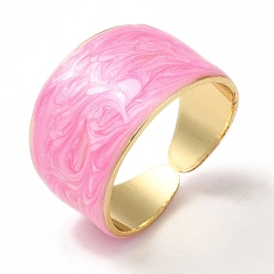 Perlas de Color Rosa Anillos de puño abiertos con banda lisa esmaltada, joyas de latón chapado en oro real 18k para mujer, rosa perla, tamaño de EE. UU. 7 1/4 (17.5 mm)