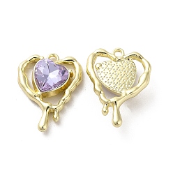 Purple Glass Melting Heart Pendant, with Light Gold Alloy Findings, Lead Free & Cadmium Free, Purple, 20x15.5x5.5mm, Hole: 1.4mm