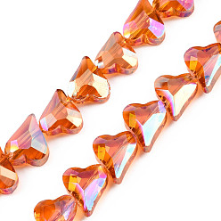Coral Electroplate Transparent Glass Beads Strands, Faceted, Heart, Coral, 12x10x5mm, Hole: 1mm, about 60Pcs/strand, 24.41 inch(62cm)