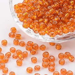 Rouge Orange 6/0 perles de rocaille de verre, trou rond argenté, ronde, rouge-orange, 6/0, 4mm, Trou: 1.5mm, environ500 pcs / 50 g, 50 g / sac, 18sacs/2livres