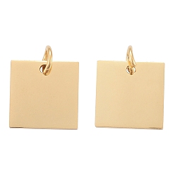 Golden 201 Stainless Steel Charms, Manual Polishing, Square, Golden, 12x12x1mm, Hole: 3.5mm