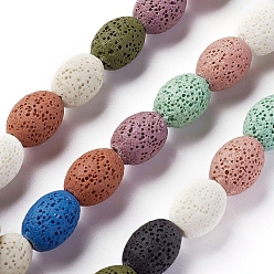 Mixed Color Natural Lava Rock Beads Strands, Dyed, Rice, Mixed Color, 15~15.5x11~11.5mm, Hole: 2mm, about 27pcs/Strand, 15.94 inch(40.5cm)